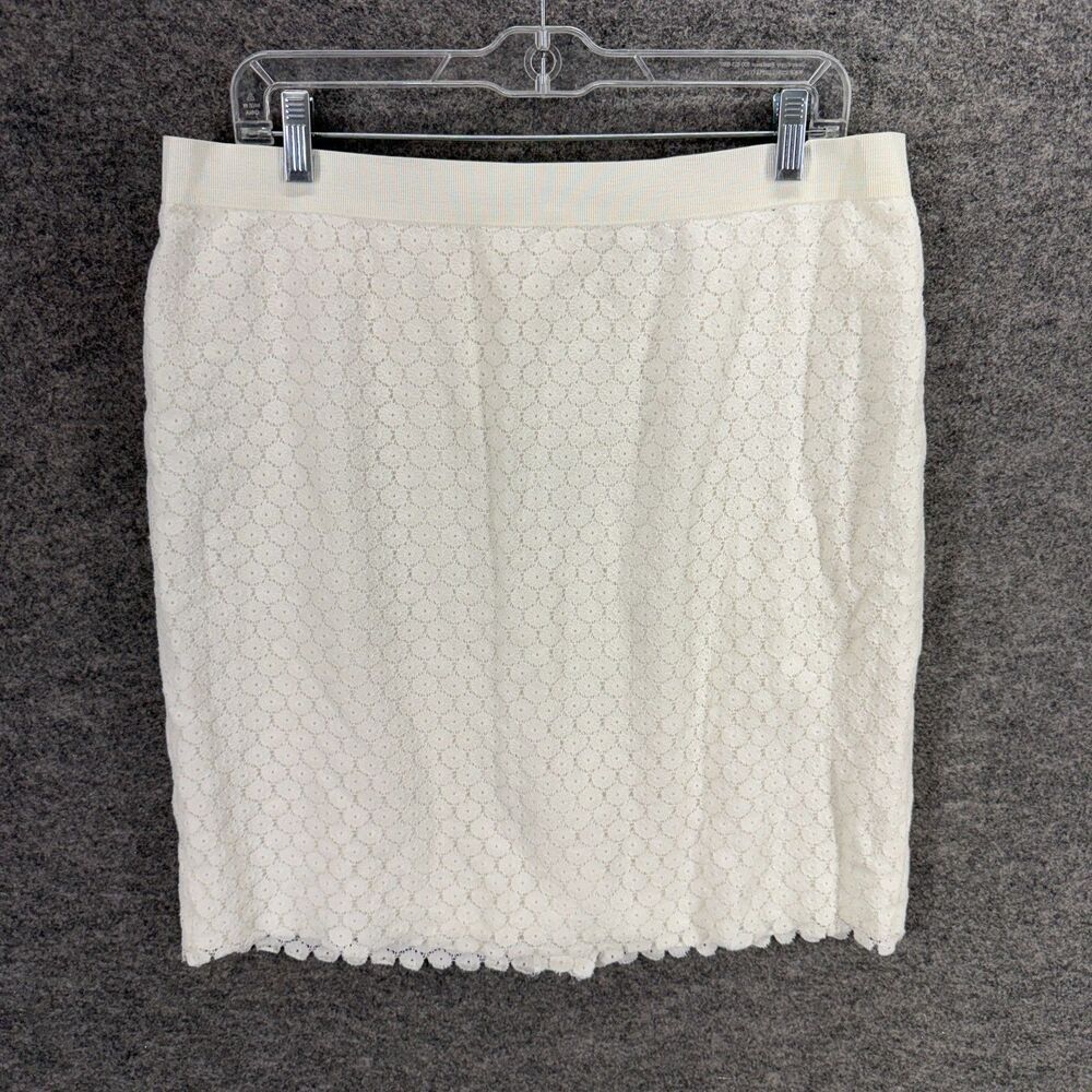 Loft Skirt Women 14 White Floral Crochet Lined A-Line Midi Zipper Cotton Casual